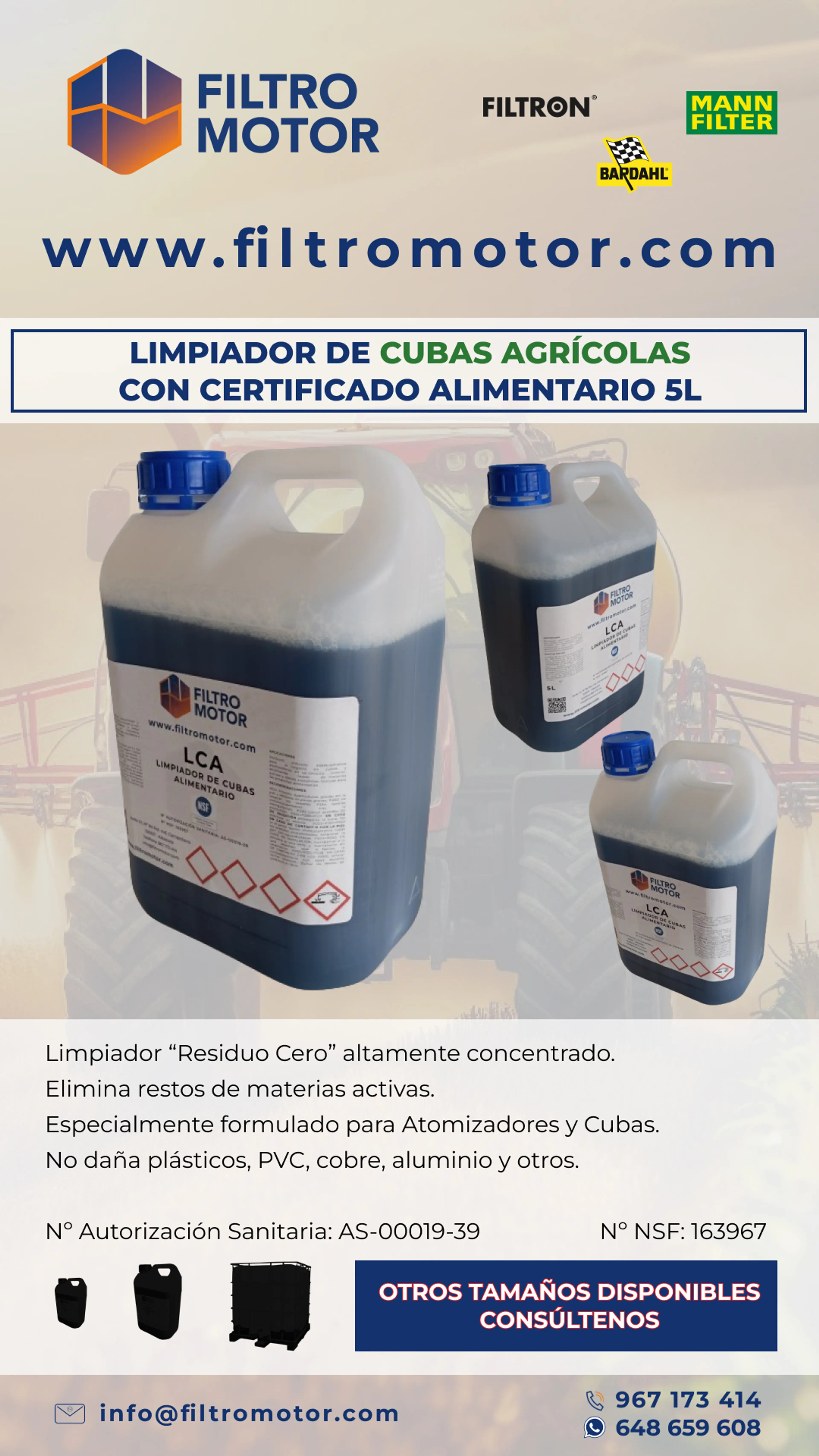 LÍQUIDO LIMPIADOR CUBAS AGRÍCOLAS